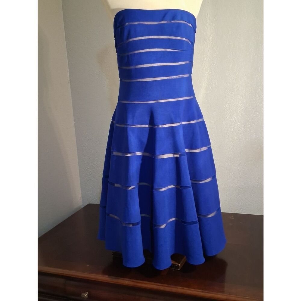 Anthropologie Mikael Achal Strapless Electric Blue Mini Dress with Sheer Bands
